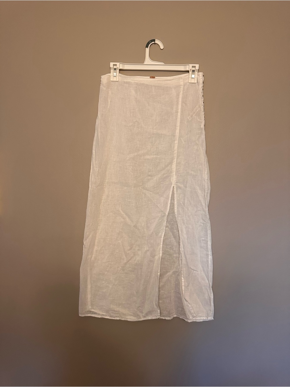 Free People White Maxi Linen-Blend Skirt with Side Slit